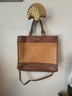 Brown Woven Panel Tote Bag - Women's Shoulder Bag